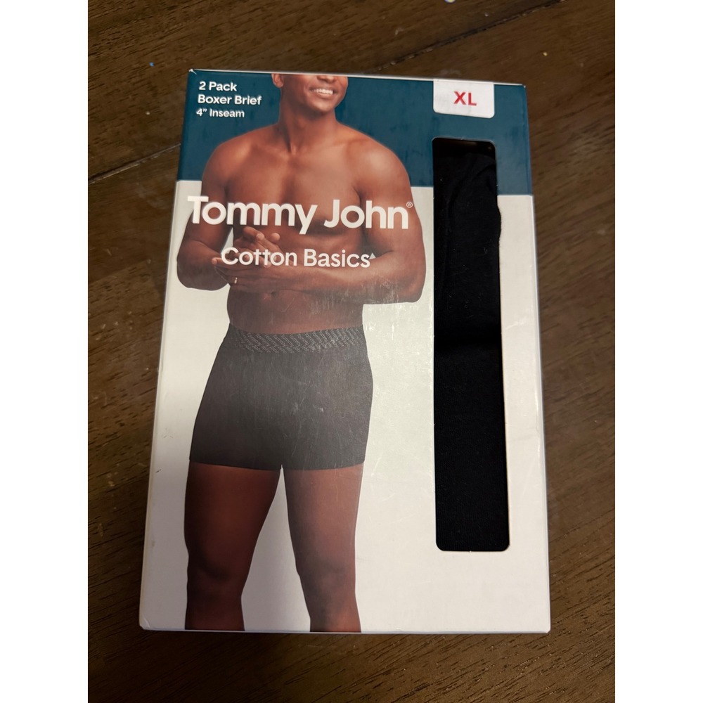 Tommy John Cotton Basics 2 Pack Boxer Briefs Black‎ 4 Inch Inseam Size XL